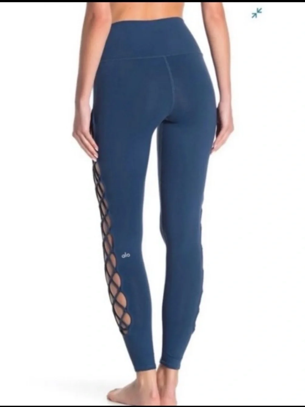 Alo Yoga XS Lace Up Cutout Leggings Teal Blue High Rise Crisscross